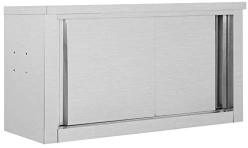 Homgoday Armario de cocina con puertas correderas, 90 x 40 x 50 cm, de acero inoxidable, aparador de cocina, mueble de almacenamiento para dormitorio, oficina
