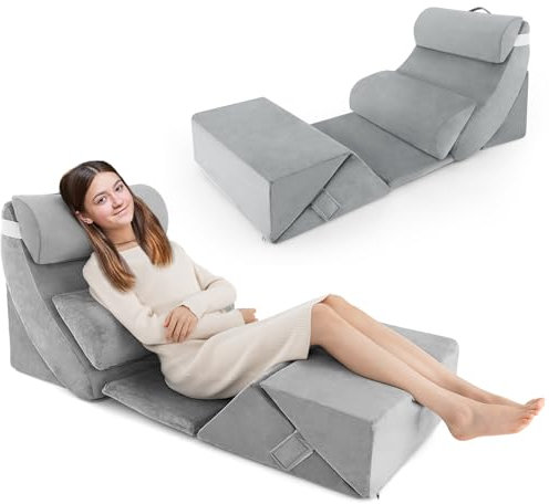 COSTWAY 7-teiliges orthopädisches Keilkissen-Set, verstellbares Bettkeilkissen mit waschbarem Bezug, Stützkissen für Sodbrennen, Schmerzlinderung, Beinhochlagerung, Schnarchen, Grau