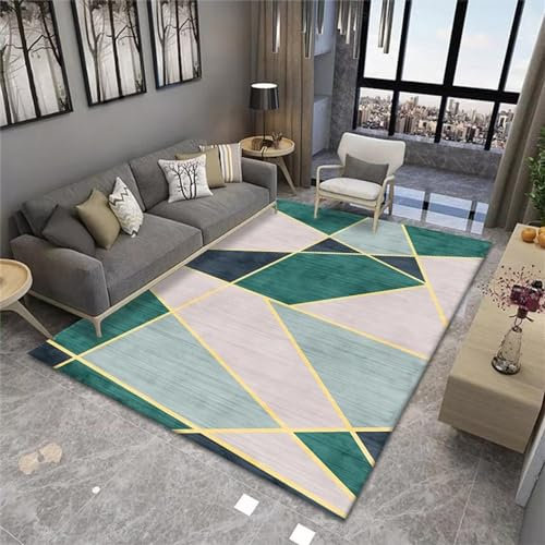 Kunsen Decoration de Chambre ado Fille Tapis Moelleux Rectangle Motif géométrique Rose Vert décoration de Ligne Jaune Durable Decoration Chambre Bebe Fille 180x250cm
