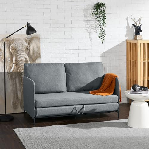 [en.casa] Schlafsofa Soini 2-Sitzer Sofa mit Schlaffunktion gepolstert Schlafcouch mit Bettkasten Bettsofa ausziehbar Dunkelgrau Klappsofa Schaumstoff
