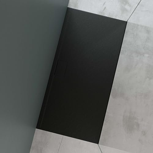 Mai & Mai Piatto Doccia 80x160 cm con Piletta, Spessore 3cm, Piatto Doccia Rettangolare Ultrasottile in Resina Effetto Pietra, Antiscivolo Indistruttibile, Antracite Opaco, Geoma07