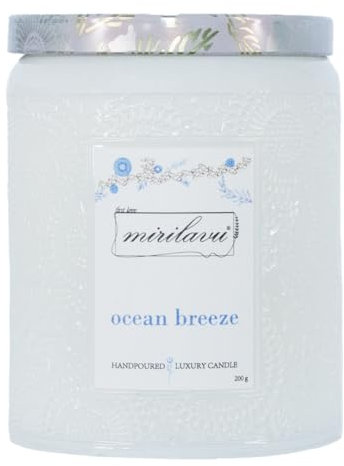 mirilavu ocean breeze Duftkerze im Glas | Kerze aus Sojawachs 200g | 40 Stunden Brenndauer | Aromatherapie Duft | Kerze für Entspannung | Duftkerze zum Verschenken | Deko Kerze | 200g