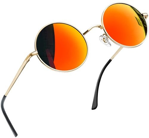 Joopin Vintage Lennon Round Sunglasses Women - Polarised UV400 Protection Metal Frame Retro Circle Sunglasses for Men and Women (Gold Frame Red Lens)