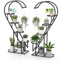 HOMASIS Par de Jardineras de metal de 5 niveles en forma de corazón, Soporte para plantas con ganchos, Estantería creativa para flores para salón, jardín, balcón, terraza, 71x30,5x148cm (Negro)