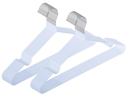 WENKO Kleiderbügel Mod. Sascha Weiß, 20er Set, Garderobenbügel mit Non-Slip Beschichtung, verchromtes Metall, 40,5 x 20 x 0,3 cm, Weiß