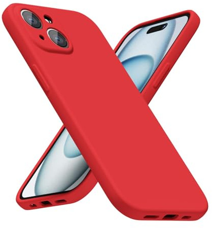 LoeoeL for iPhone 15 Plus Phone Case Silicone, Minimalist Ultra Thin Slim Soft Rubber Gel Solid Color Matte TPU Cute Case for Women Men, Girly Plain Aesthetic Design & Camera Cover Protection, Red