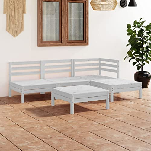KTHLBRH Outdoor Lounge Garten möbel draußen Balkon Tisch und stühle 5-TLG. Garten-Lounge-Set Massivholz Kiefer Weiß
