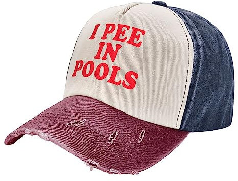 KWQDOZF Cowboyhut mit Aufdruck „I Pee in Pools für Erwachsene, gewaschen, Baseballmütze, Outdoor-Reisemütze, Jeansmütze