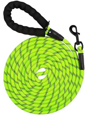 PTSBENCO Rope Dog Lead 4.5M Strong Rope Long line Dog Lead Leash with Swivel Lockable Hook Comfortable Padded Handle and Highly Reflective Threads Training Leads for Large Medium Small Dogs (Green)
