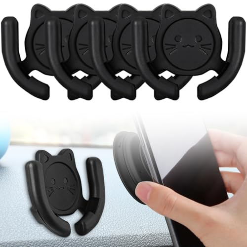 HOMEFOX Multi-Surface Holder Car Mount 4 Pack Compatible for Popsocket Grip Holder for Pop Socket Mount Device Support Accessory Home Office Desk Wall Mount Cute Cat Strong Adhesive Sticky Pad (Black)