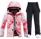 ALSOGO Damen Skijacke & Skihose Set Skianzug 2 teilig Schneeanzug 10.000mm Wasserdicht Schneejacke Winddichte Schneehose mit Abnehmbare Kapuzen Trägern zum Skifahren Snowboarden #02 Schwarz XL
