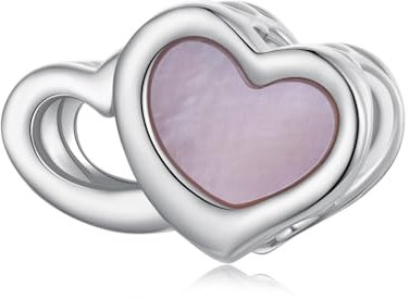 NINGAN Argent Sterling 925 Charme Rose Cœur à Cœur Perle Bracelet Perle Charme Collier Pendentif Joyeur De La Saint-Valentin Cadeau Bijoux