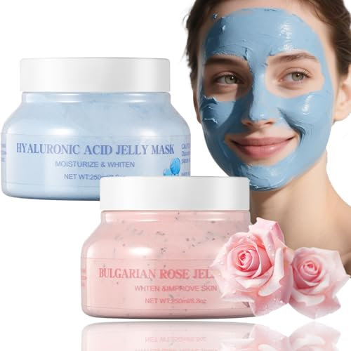 Peel Off Maske Set, 2 PCS Hyaluronsäure und Rosen Gesichtsmaske für Peeling Gesicht, Feuchtigkeitsmaske Gesicht für Poren Verfeinern, Jelly Mask für Frauen mit Maskenpinsel