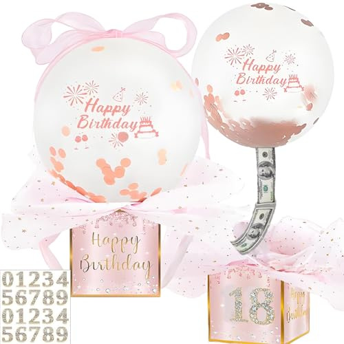 Sunshine smile Geldgeschenke Geburtstag DIY Überraschungsbox mit Luftballons,Geldgeschenke Verpackung,Luftballon Pull Up Geburtstag Geldgeschenk,Geld Geschenkverpackung Überraschungsbox für Familie