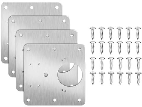 4PCS Hinge Repair Plate, Kitchen Cupboard Cabinets Door Hinge Repair Plate with 24 Pcs Screws, Stainless Steel Hinges Repair Plates Brackets for Kitchen Cabinets, Wardrobes