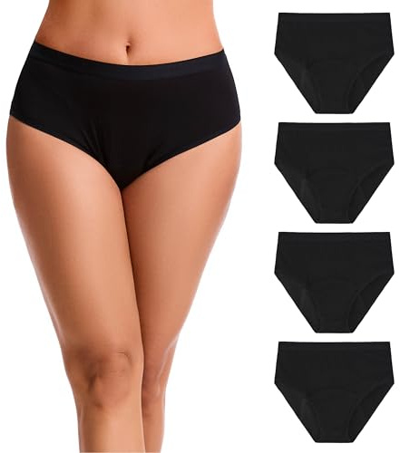 Let it flo Culottes menstruelles pour femmes anti-fuites à flux abondant 1/4 Pack Sous-vêtements en bambou viscose Réutilisables Culotte menstruelle à 4 couches Protection absorbante lavable
