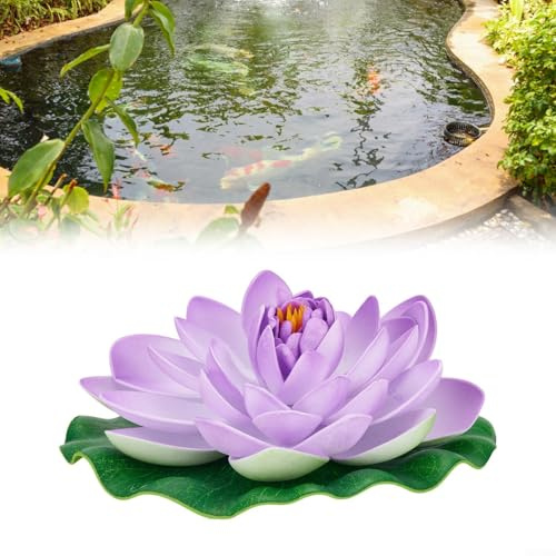 18cm Artificial Water Lily for Decorative Use in Aquarium and Pond, Floating Lotus Flower (blue-purple)