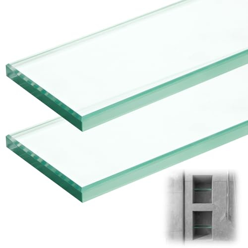 AceOrbit 2 Pcs 3-1/8 x 12-3/4 x 3/8 Inch Glass Shower Shelf for Shower Niche Break-Resistant Easy Install Clear Glass Support for DIY Storage Decor