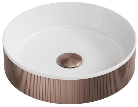 Premium Fluted Countertop Basin Sink with Matching Waste - Polymarble and Stainless Steel (Brushed Bronze)