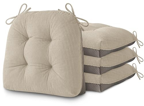 AddGrace Dining Chair Cushions Set of 4 Non-Slip Bottom Kitchen Chair Pads with Ties for Indoor Kitchen Furniture Comfy Soft Seat Cushions for Dining Room 18 x 16 x 3inch Cream