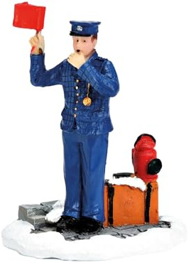 Schaffner bei der Arbeit aus Poly Miniatur Winterwelt Lichthaus Figur Bunt B6cm H7cm T4cm Weihnachtsdeko für Tisch Fensterbank Weihnachtsdorf festliche Dekoration Sammlerfigur Geschenkidee