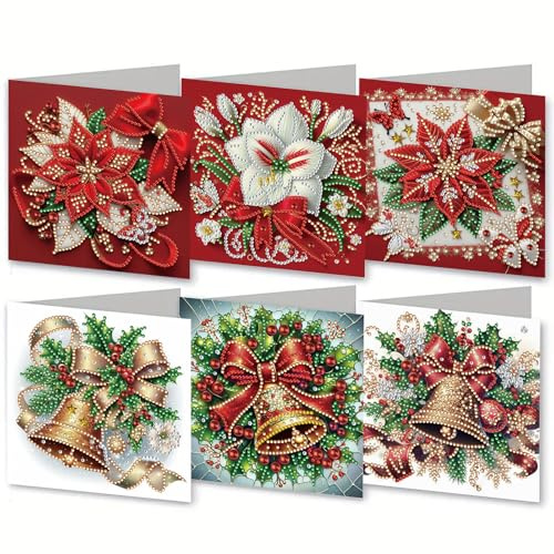 Diamond Painting Weihnachtskarten Set, 5D Diamant Painting Weihnachten Karten mit Umschläge, Diamond Painting Winter Postkarten Grußkarten,Diamant Malerei Weihnachten Geschenk für Freunde Familie (E)