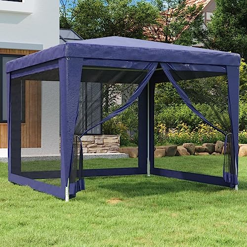 Vorzelt Arbeitszelt Festzelt, Partyzelt mit 4 Mesh-Seitenwänden Blau 3x3 m HDPE für Außen Garten Camping
