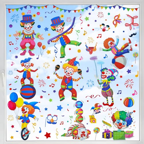 Karneval Fensterbilder Clown 9 Blatt Selbstklebend Fensterdeko Karneval Fensterbild Fasching Deko Clown Fenster Faschingsdeko Kinderzimmer, Party, Schaufenster
