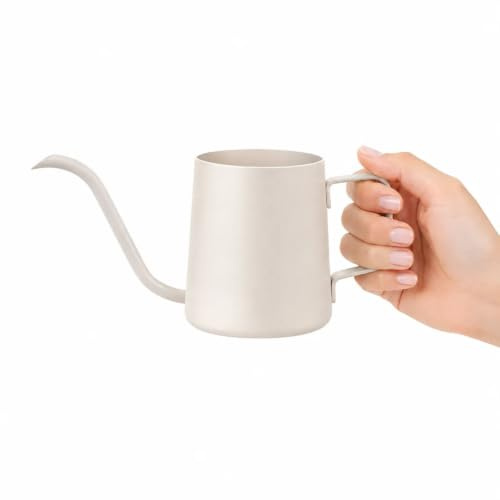 Regadera Mini 350 ml Blanca de Acero Inoxidable – para Plantas de Interior, suculentas, bonsáis y macetas pequeñas, con caño Largo preciso, también como Tetera, cafetera o Jarra de Bebidas