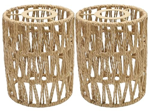 MospdyGear 2 PCS Woven Rattan Lampshade, Boho Style Pendant Light Shade, Vintage Wicker Ceiling Lamp Cover for Living Room, Kitchen and Hallways