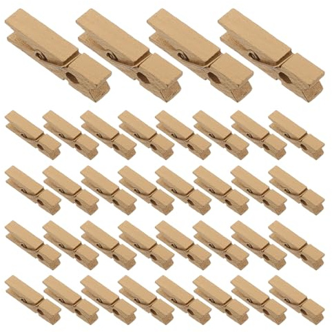 Lurrose Lot de 50 Pinces à Linge Mini en Bois Naturel Couleur Dorée, Pinces Photo en Bois Artisanales pour Bureau, Porte-cartes et Décorations, Clips Porte-mémo Polyvalents pour Usage
