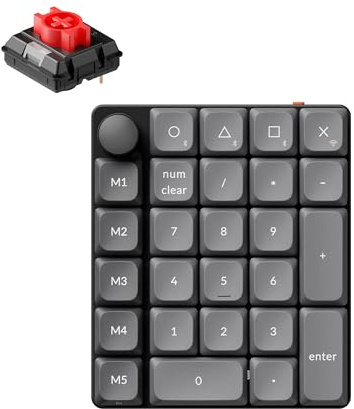 Keychron K0 Max Kabelloser Nummernblock, Low-Profile, programmierbar mit QMK/Launcher, 2,4 GHz & Bluetooth 5.3, 1000 Hz Abtastrate, mit Drehknopf, Hot-Swap-fähig, RGB, für Windows/Mac, roter Schalter