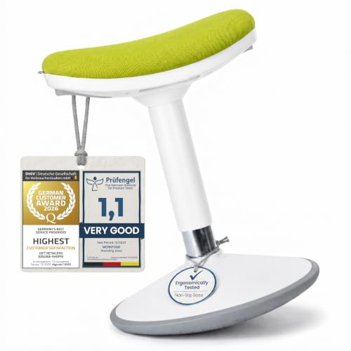 Werkfox® Stehhocker 55-80cm höhenverstellbar, Wackelhocker fürs Büro | Rückenentlastung, ergonomische Stehhilfe mit rutschfester Basis, Sattelhocker in Größe L Grün, passend am Schreibtisch