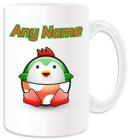 Regalo personalizado – Taza grande Yoshi (diseño de personaje de videojuego de pingüino), diseño de personaje de vestuario de pingüino, color blanco, mensaje de nombre único, tonto, divertido y