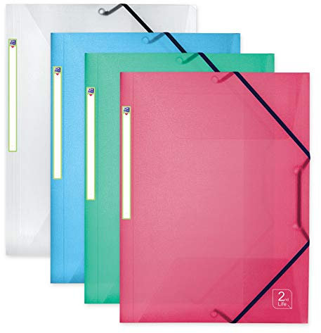 Oxford Eckspannermappe 2nd Life, A4, transparentes PP Cover, 4 Farben, 4 Stück