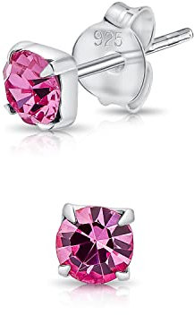 Orecchini Punto Luce Argento 925 con Brillantino di Cristallo Fucsia 4 mm - Orecchini Quadrati - Orecchini Fucsia - Orecchini Lobo Donna Argento 925 - Orecchini Colorati