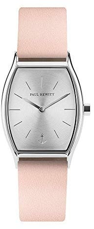 PAUL HEWITT Armbanduhr Damen Modern Edge Line Silver Sunray - Damen Uhr (Gold), Damenuhr mit Lederarmband (Nude), silbernes Ziffernblatt