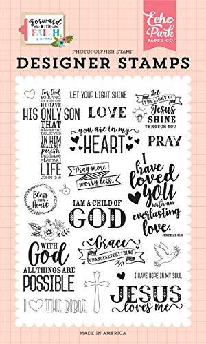 Echo Park Paper FWF183043 Jesus Loves Me Set Stempel, Pink, Grün, Blaugrün, Schwarz, Hellbraun