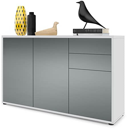 Vladon Sideboard Ben V3, Kommode mit 3 Türen und 2 Schubladen, Weiß matt/Graphit Seidenmatt (117 x 74 x 36 cm)