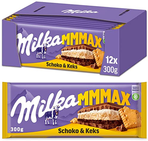Milka Schoko und Keks 12 x 300g Großtafel, Zartschmelzende Schokoladentafel mit knusprigem Keks