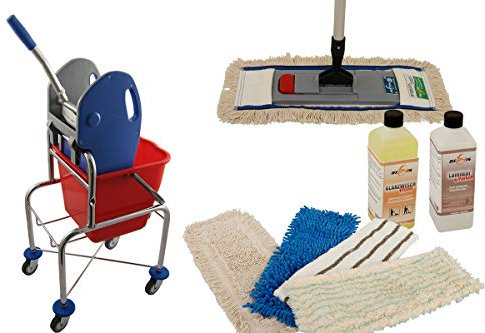 10-Teiliges Wischset mit 17L Putzeimer, Rollen & 5 Ersatzmöppen