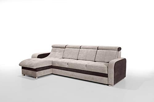 Robin Bristol Ecksofa mit Schlaffunktion Bettkasten Verstellbare Kopfstützen Sofa L-Form Schlafsofa Freistehende Eckcouch Schlafcouch Wohnzimmermöbel Wohnlandschaft (Beige Braun)