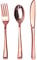 JL Prime 75 Ensemble d'argenterie en plastique doré rose, ensemble de couverts en réutilisables plastique doré rose, couverts en or rose, 25 fourchettes, 25 cuillères, 25 couteaux