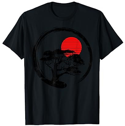 Bonsai Design Buddhistisch Japanische Sonne T-Shirt - Herren, Damen, Unisex Kinder - Unisex-Erwachsene - Schwarz - Klein - Kurzarm - T-Shirt - Bonsai Baum Japanisch