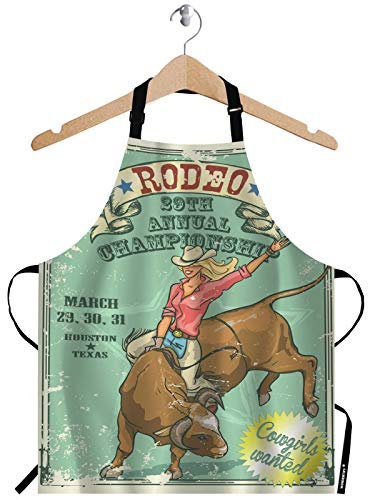 WONDERTIFY Rodeo Cowgirl Reitschürze, Mädchen reitet einen Stier, blau, Retro-Stil, Latzschürze mit verstellbarem Hals für Männer und Frauen, geeignet für Zuhause, Küche, Bistro, Backschürze