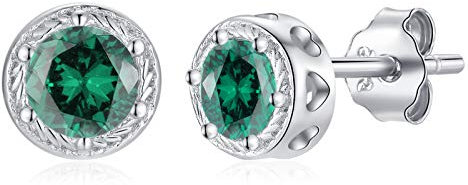Qings Geburtsstein Ohrringe Mai Diopsid Ohrstecker Kleine Runde Zirkonia Ohrstecker Edelstein Damen