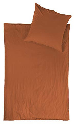 jilda-tex Bio-Bettwäsche Stone-Washed Renforce Lissabon 100% Bio-Baumwolle Knitterlook Stehsaum Bügelfrei Uni Leinen-Optik Bügelfrei GOTS Made in Green (Terrakotta, 200 x 220 cm)