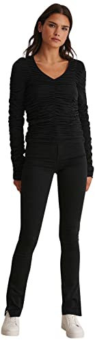 NA-KD Top Fruncido con Cuello en V Blusas, Negro, S para Mujer
