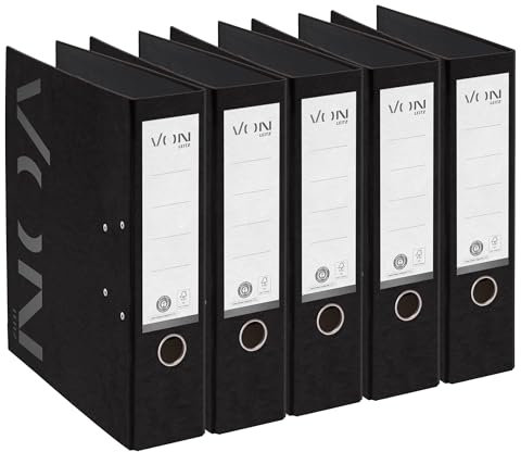 VON Leitz 5er Pack Ordner A4, 100 % Recyclingkarton, 80 mm Rückenbreite, Für 600 Blatt, Vollfarbig, Blauer Engel & FSC-zertifiziert, Für Schule, Studium & Haushalt, Schwarz, 10570095