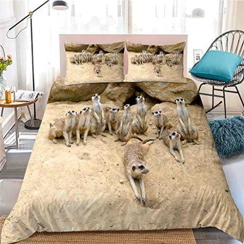3D Drucken Bettwäsche 155x220 Buff ErdmäNnchen, Luftdurchlässiger Mikrofaser Bettbezug + 2 Kissenbezug 80x80cm, Mit Reisverschluss Bettwäsche Set Geeignet FüR Erwachsene Und Kinder